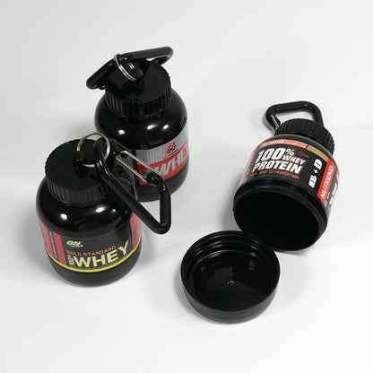 Contenedor de proteína en polvo ZK30, organizador de pastillas, llavero de proteínas, nutrición deportiva, botella de agua, llavero de proteína de suero deportivo