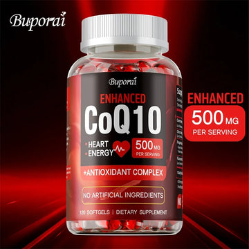 Suplemento CoQ10: apoya la salud cardíaca y cardiovascular, antienvejecimiento, suplemento energético, sin gluten, sin OGM