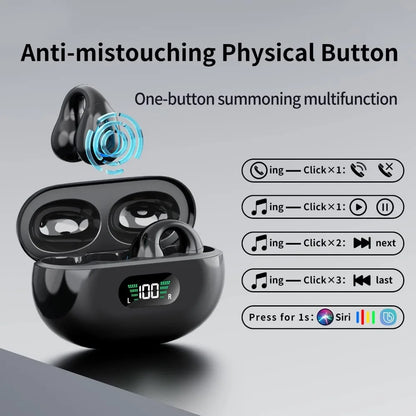 Auriculares deportivos inalámbricos de oreja abierta, auriculares BT inalámbricos con clip para Android iPhone, auriculares de conducción de aire para ciclismo, correr