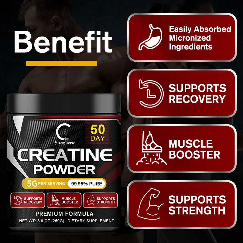 GPGP GreenPeople Polvo de monohidrato de creatina Polvo de creatina Recuperación muscular Constructor muscular para hombres y mujeres Suplementos de entrenamiento