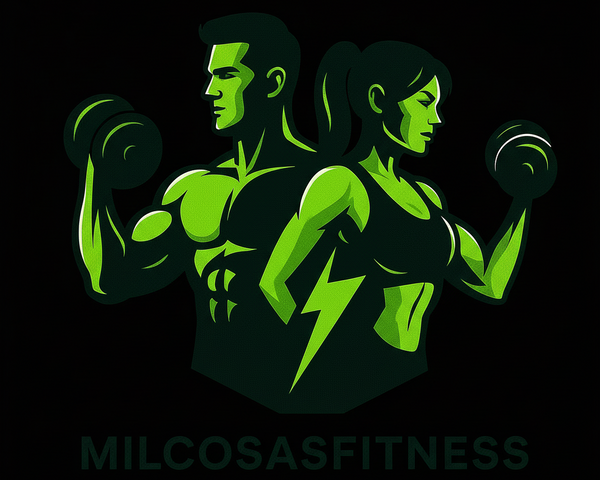 Logo MilcosasFitness con fondo negro oscuro
